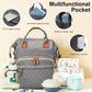 35L Mom Backpack – Folding Cot, Waterproof, USB Charging & Stroller Strap