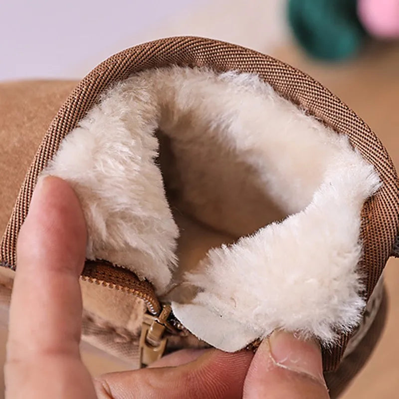 2023 New Winter Baby Snow Boots leather Warm Plush Little Boys Shoes Non-slip Fashion Toddler Girls Boots