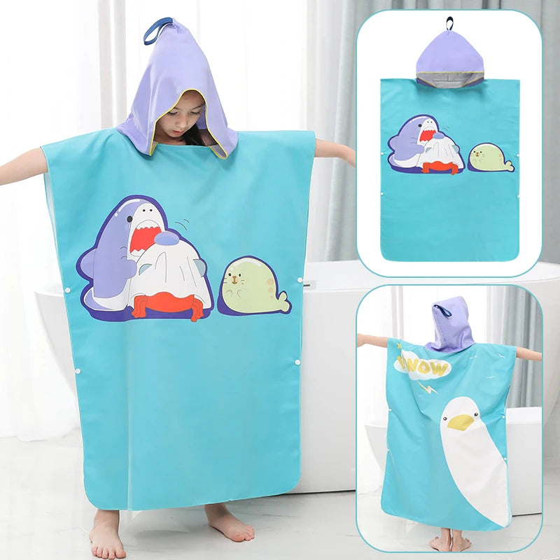 Kids Beach Poncho Towels Quick-Dry Absorbent for Baby Shower, Children's Hooded Bathrobe for Boys Girls Wearable Swim Bath Towel