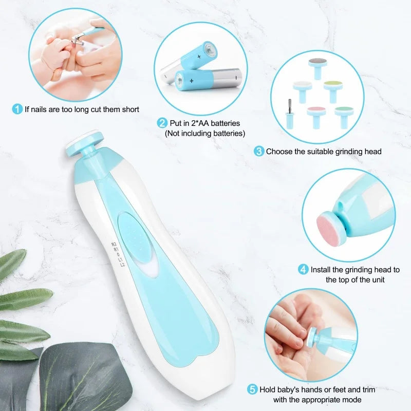 Baby care set of eight pieces  nasal inhaler, nail clippers, brush, file, comb, electric nail grinder set, daily cleaning a