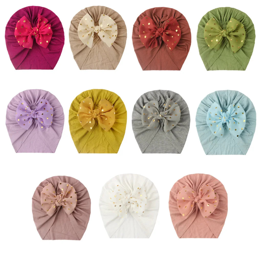 Cute Bow Baby Turban Hat Soft Elastic Beanie for Newborn Girls Summer