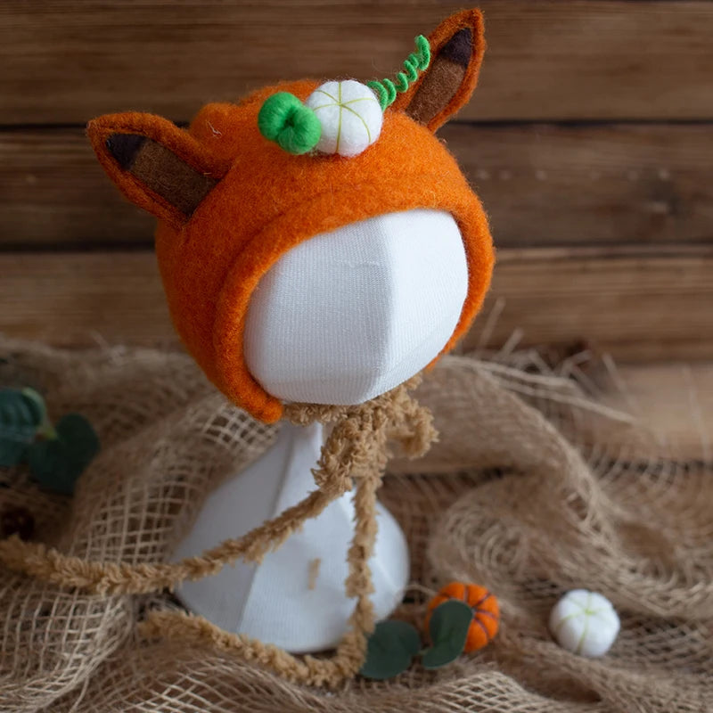 Cute Fox Flower Bonnet Newborn Wool Felt Photo Prop