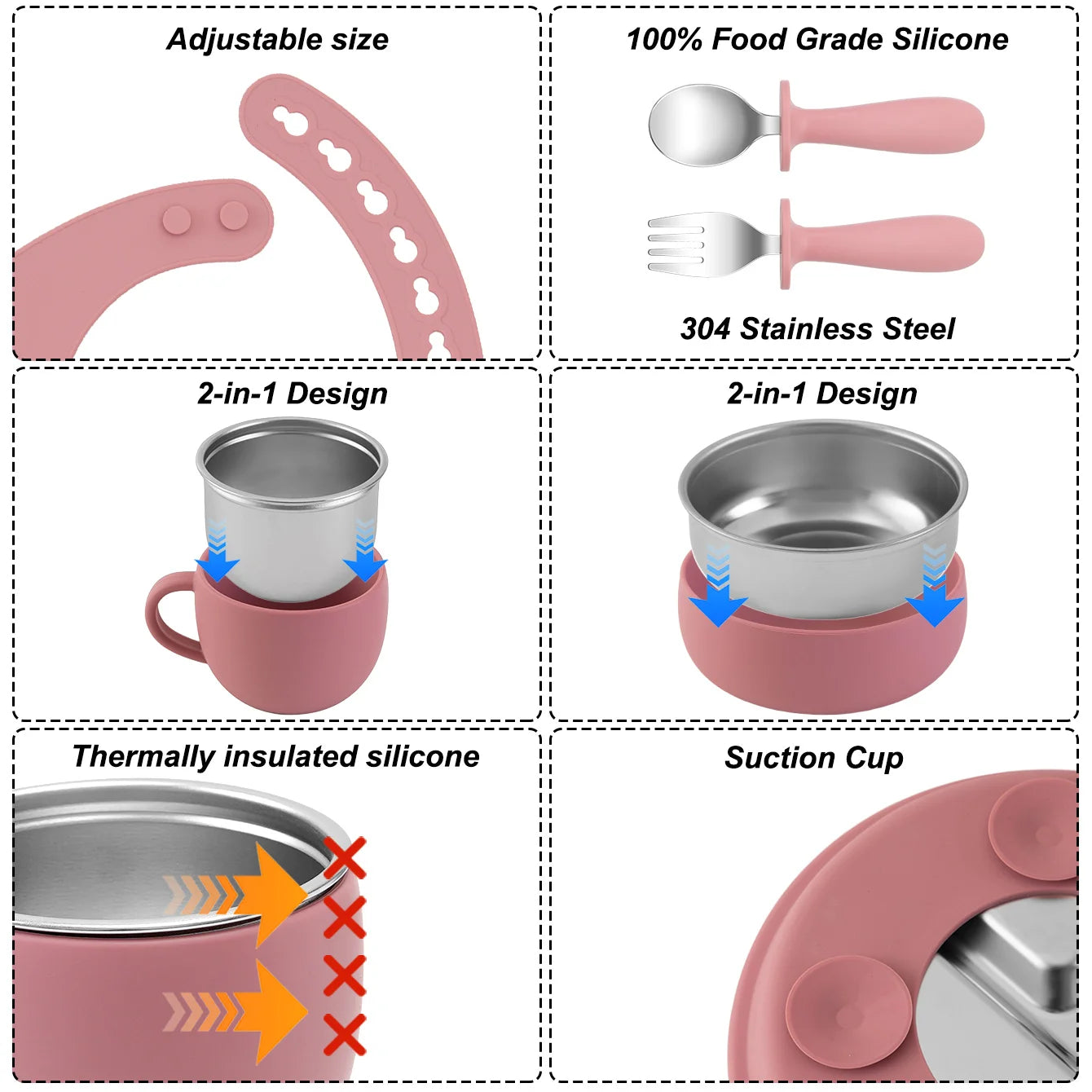 7PCS Baby Feeding Set – Stainless Steel & Silicone Tableware