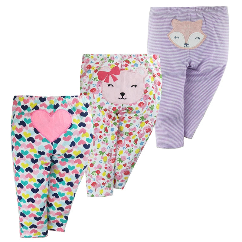 3-Piece Baby Pants Set – Soft 100% Cotton Cartoon Leggings (0–3Y)