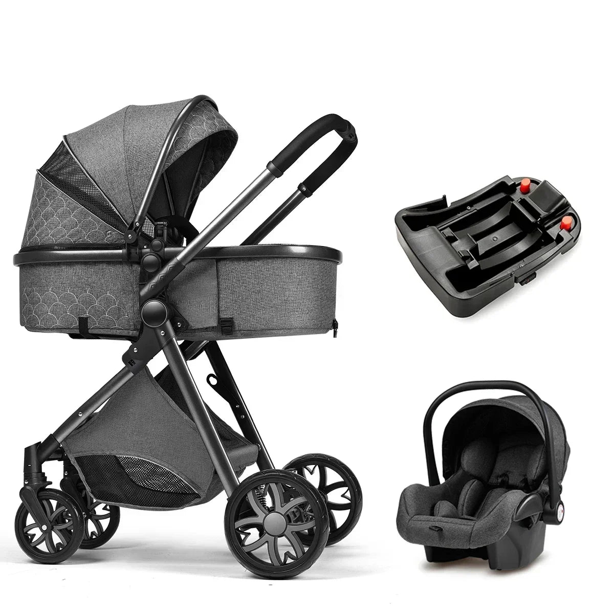 3-in-1 High Landscape Stroller with Car Seat & ISOFIX