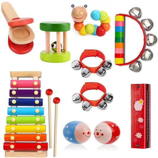 10PCS Baby Music Instruments Set for Kids Preschool Educational Gift Montessori Wooden Toys Toddlers Kinder Spielzeuge