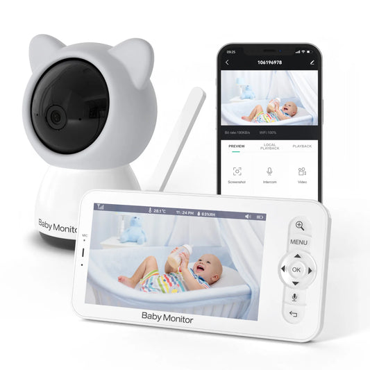 Babyphone vidéo HD 5 pouces avec Wi-Fi et caméra PTZ