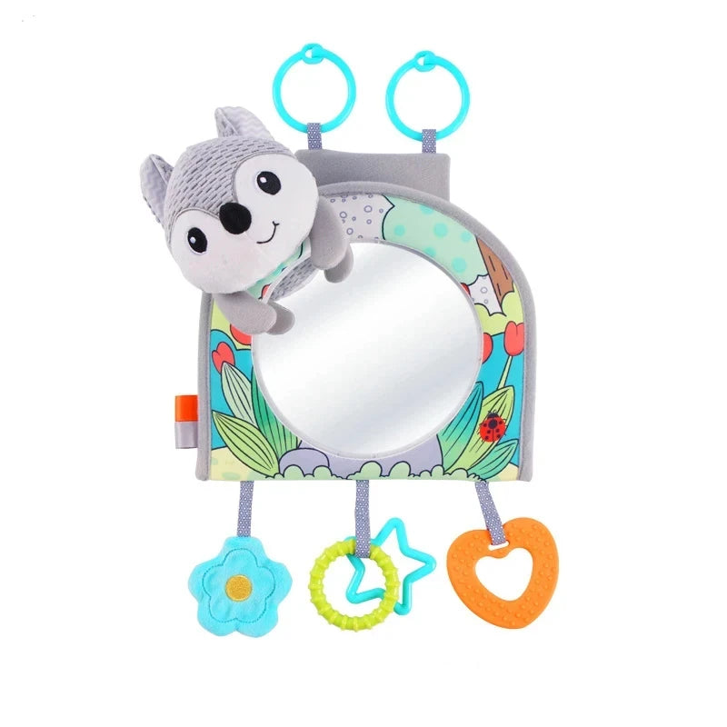Baby Car Mirror Back Seat Rear View Mirror Cartoon Animal Plush Toys For Baby Rear Facing 6 12 Months Infant Travel Sensory Toys