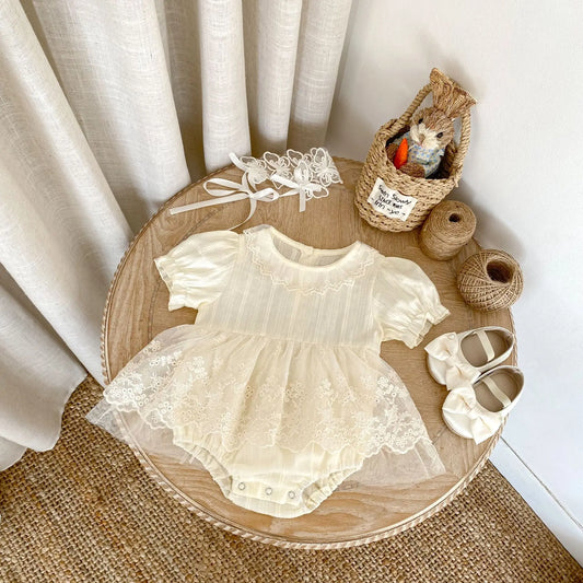 Summer new 0-3 year old baby clothing, baby girl jumpsuit, exquisite and fashionable lace collar princess mesh skirt jumpsuit