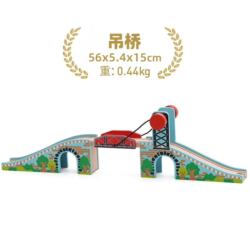 Wooden Train Track Racing Railway Street Sign Toys Bridge Tunnel Track Accessories Wood Tracks Creative Toys For Children Gift