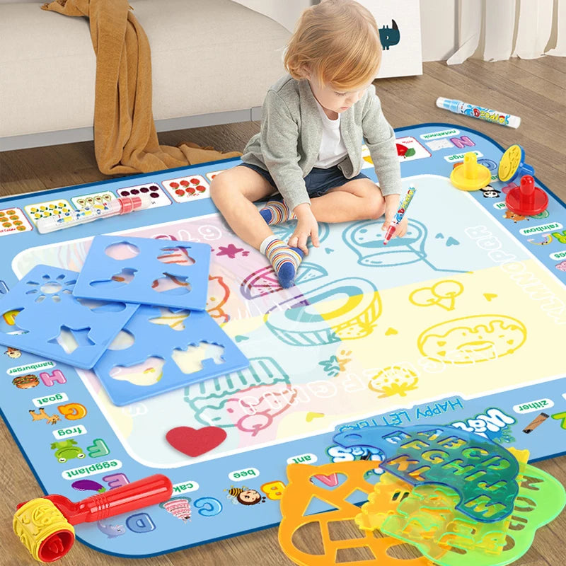 100x80CM Magic Water Drawing Mat Coloring Doodle With Reusable Magic Pens Montessori Painting Board Educational Toys Kids Gifts