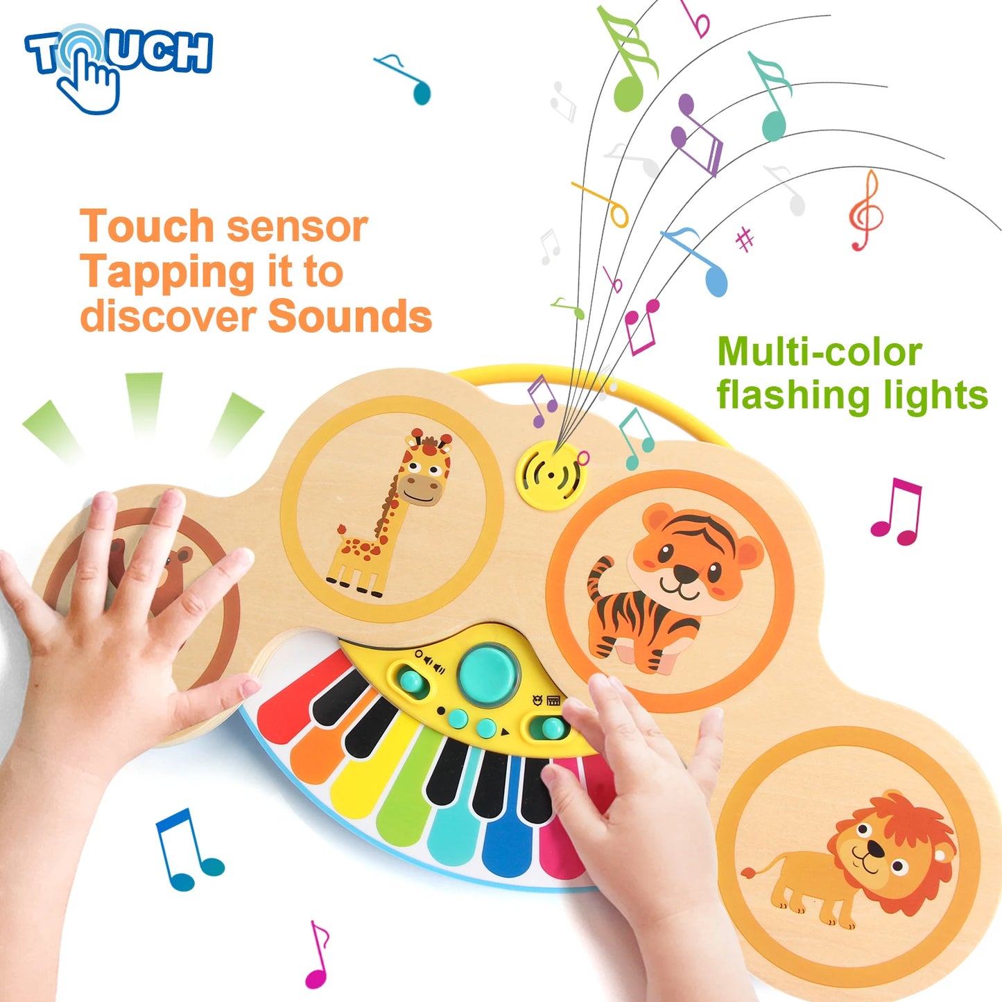 2-in-1 Wooden Piano & Drum – Lights & Music Fun!