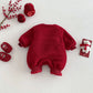 2025 Newborn Baby Red Jumpsuit Christmas Cute Bear Thicken Fleece Romper 0-2Y Infant Festival Outfit Warm Winter Baby Clothes