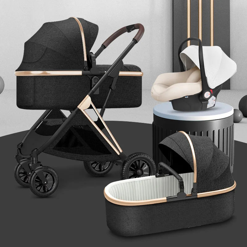 BETSOCCI Baby Stroller Four Wheel Trolley 2 in 1/ 3 in 1 High Landscape Folding Portable Trolley Two Way