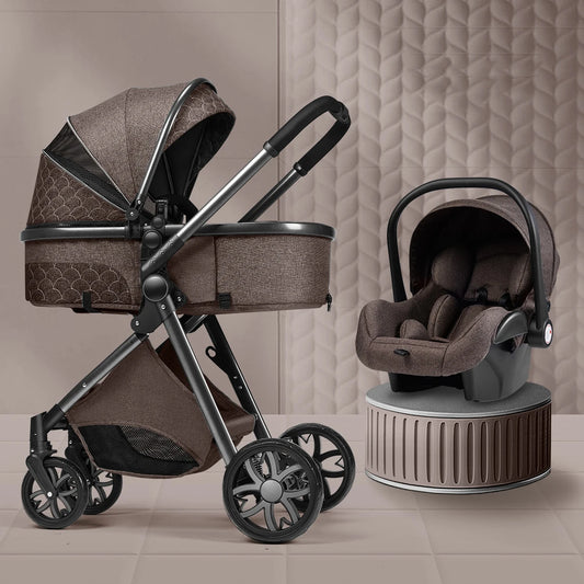 Poussette de luxe 3 en 1, poussette tout-terrain haute, bébé assis ou allongé