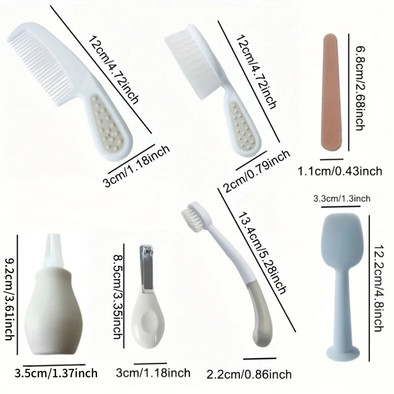Baby care set of eight pieces  nasal inhaler, nail clippers, brush, file, comb, electric nail grinder set, daily cleaning a