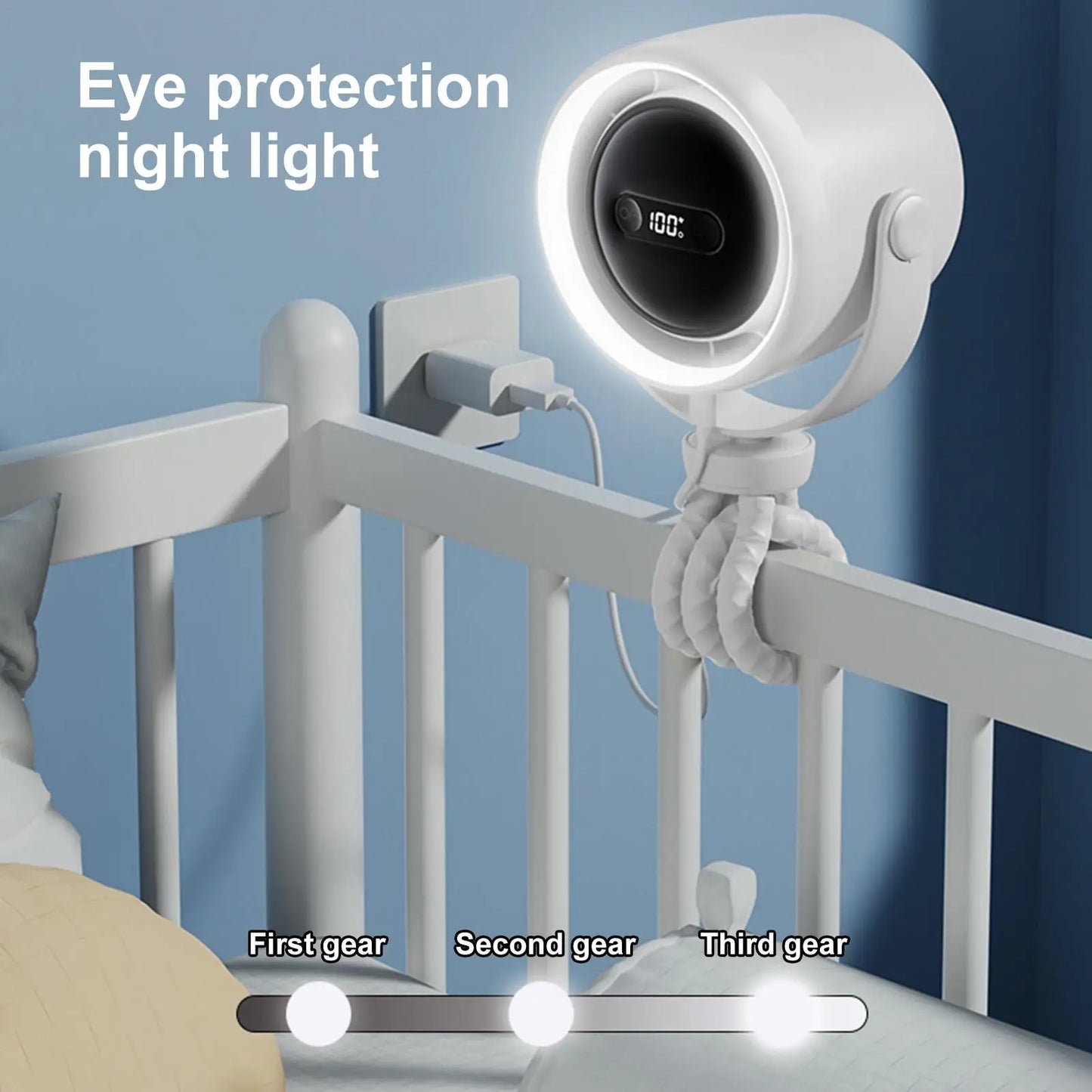 Flexible Octopus Stroller Fan 10000mAh USB Rechargeable Fan with LED Night Light 3-Speed Cooling Fan for Crib/Car Seat/Treadmill