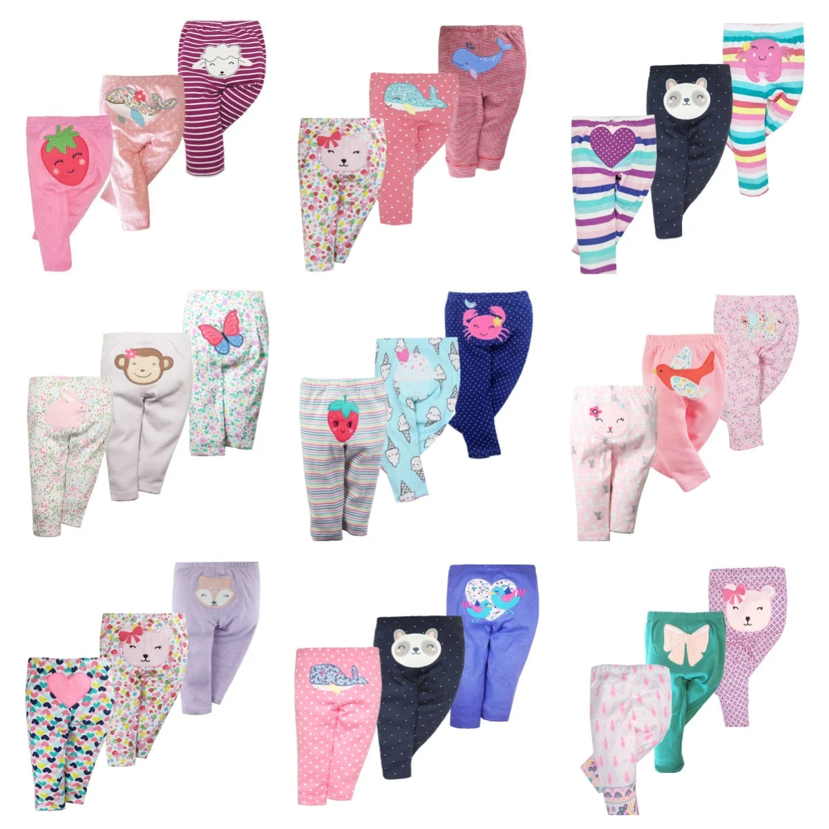 3-Piece Baby Pants Set – Soft 100% Cotton Cartoon Leggings (0–3Y)