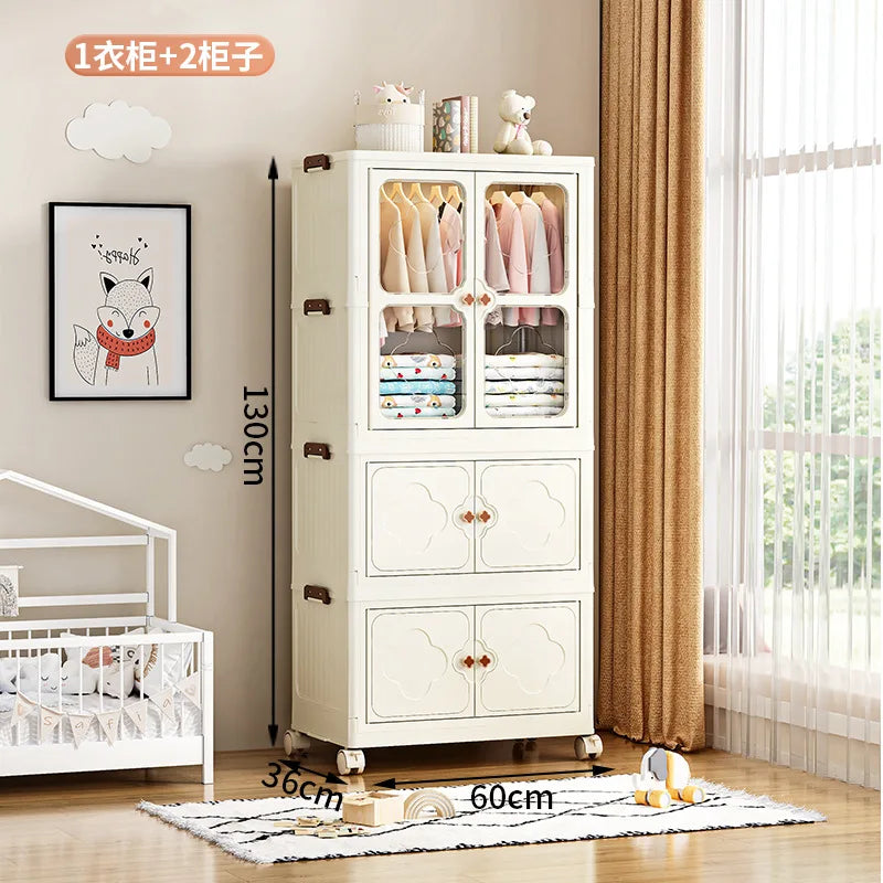 Children's Wardrobe, Bedroom, Home Storage Cabinet, Baby Storage Bin, Toy Clothing Storage Box Plastic Folding Organizer Cabinet