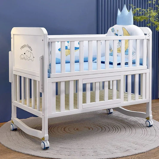 Luxury Solid Wood Baby Crib Multifunctional Convertible Bed with Bassinet Wheels Nest Bed  Wooden Convertible Baby Crib Movable