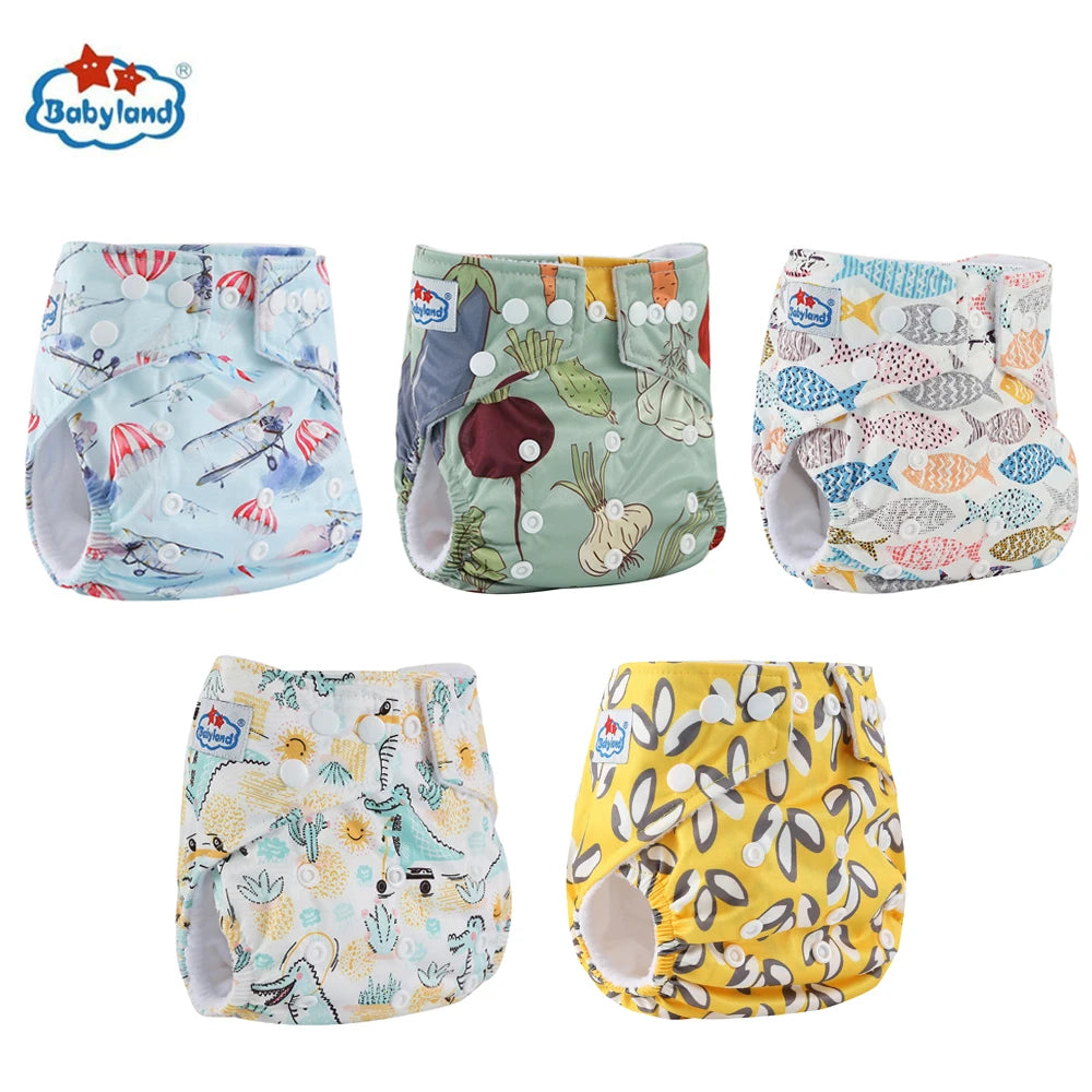 5pcs Babyland Washable Diapers – Eco-Friendly Pocket Nappies (3–15kg)