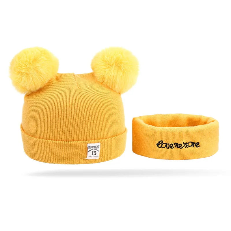 Cute Bear Ear Wool Baby Hat and Scarf Winter Set