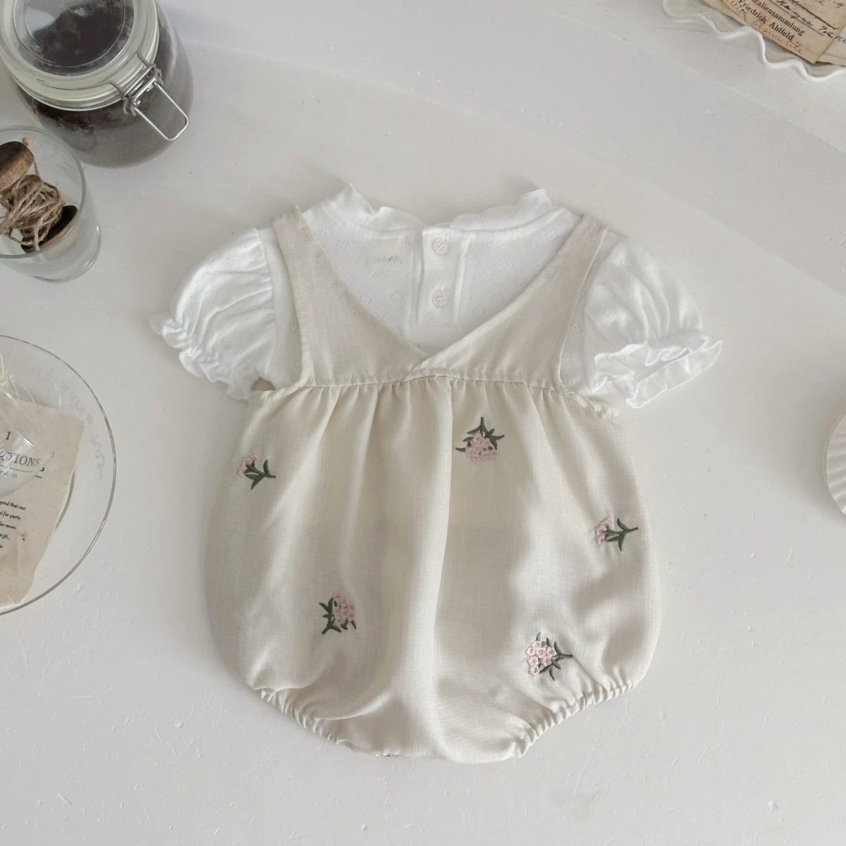 Summer Baby 2PCS Set – Flower Print Suspender Jumpsuit for Boys & Girls
