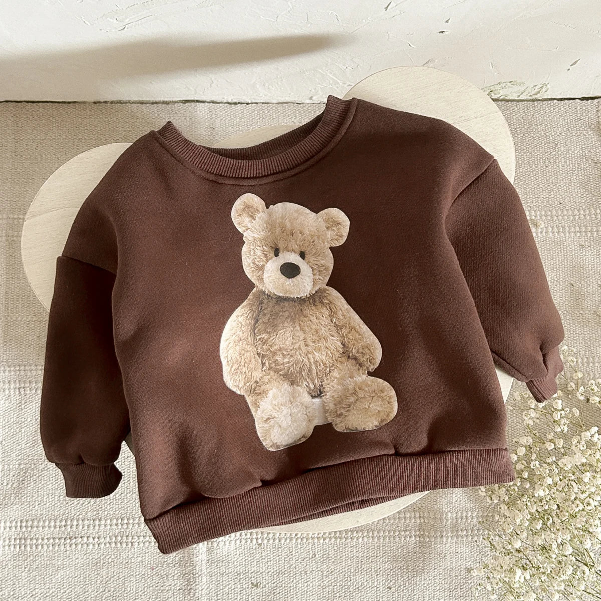 Autumn Winter Baby Clothes Cute Bear Print Casual Wear Top Sweater Thick Girls Boys Pullover Tops Soft Comfortable
