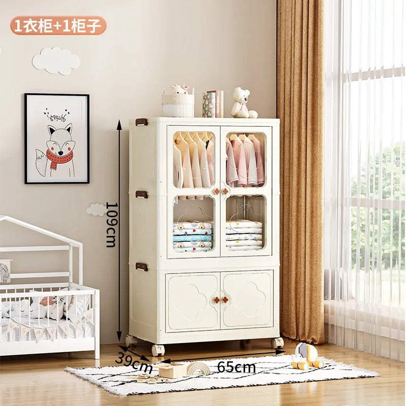Children's Wardrobe, Bedroom, Home Storage Cabinet, Baby Storage Bin, Toy Clothing Storage Box Plastic Folding Organizer Cabinet