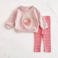 Baby Girl 2PCS Set – Long Sleeve Top & Pants, Cute Peach Autumn/Spring Outfit