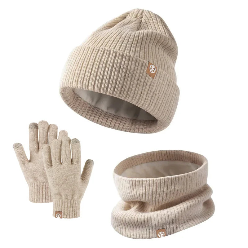 Autumn Winter 2-8Y Children's Knit Gloves Hat Scarf 3 Pieces Sets Outdoor Windproof Warm Kids Hats and Caps Muffler for Boy Girl