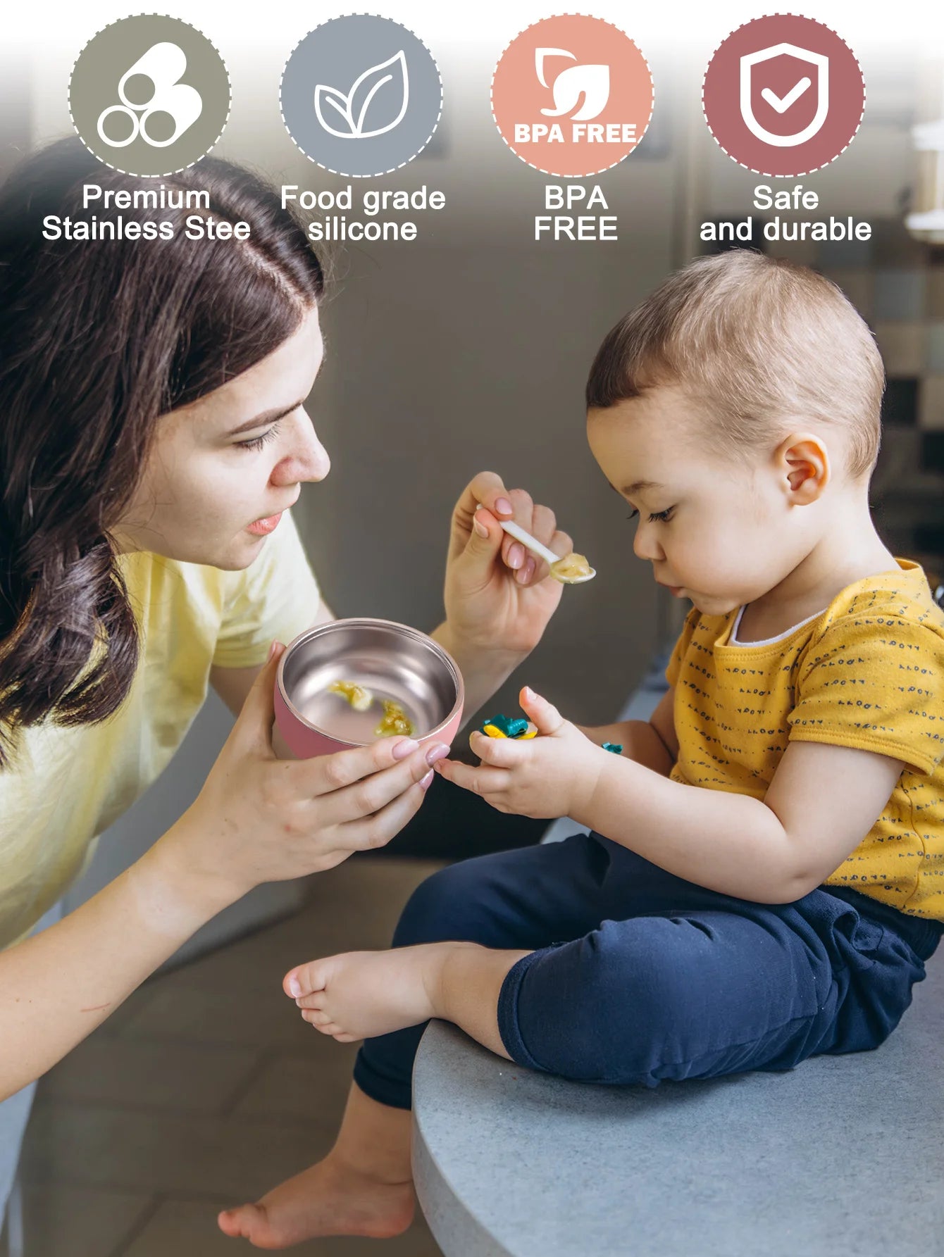 Stainless Steel Baby Feeding Plate – Non-Slip Suction Base