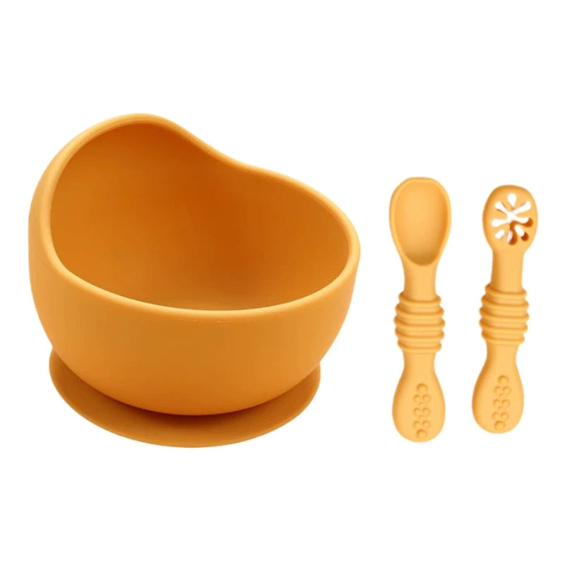 Ensemble d'apprentissage de l'autonomie alimentaire pour tout-petits – Bols en silicone avec couverts