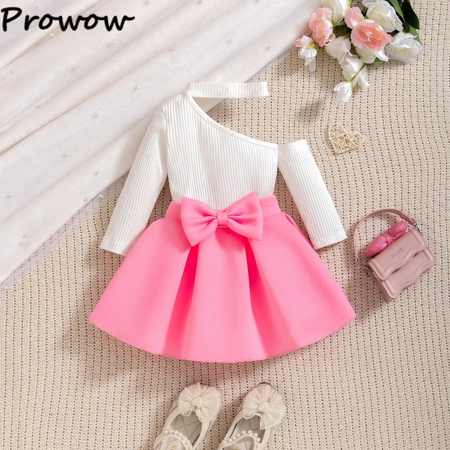 Toddler Girl 2PCS Summer Set – One-Shoulder T-Shirt & Skirt