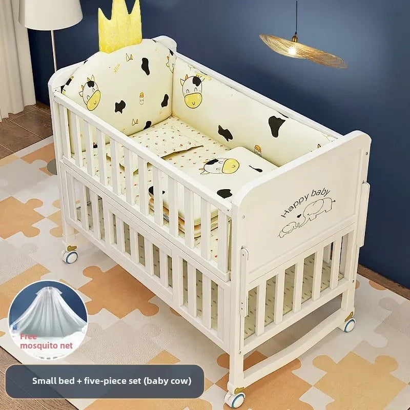 Luxury Solid Wood Baby Crib Multifunctional Convertible Bed with Bassinet Wheels Nest Bed  Wooden Convertible Baby Crib Movable