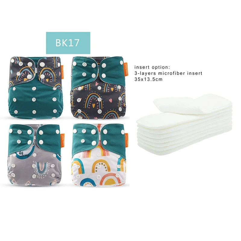 HappyFlute Reusable Diaper Set – 4 OS Pocket Diapers + 8 Inserts