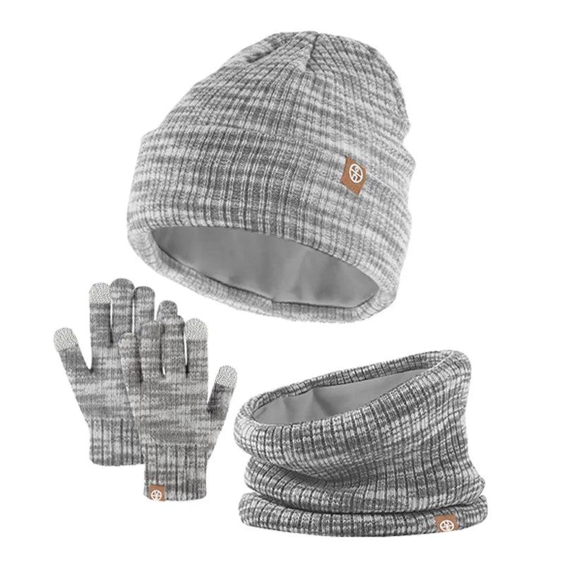 New Kids Hats Set Winter Warmth Children Knitted Gloves Hat Scarf Three-piece Set Outdoor Windproof Baby Caps Gloves Scarf Set