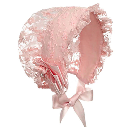 Embroidered Lace Ruffle Cap for Newborn Baby Photography