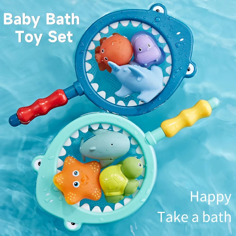 Baby Bath Swimming Pool Paddle Toys Waterproof Bathtub Colorful Toys Cartoon Shark Net Catch Fish Delight Toys Summer Dabble Toy