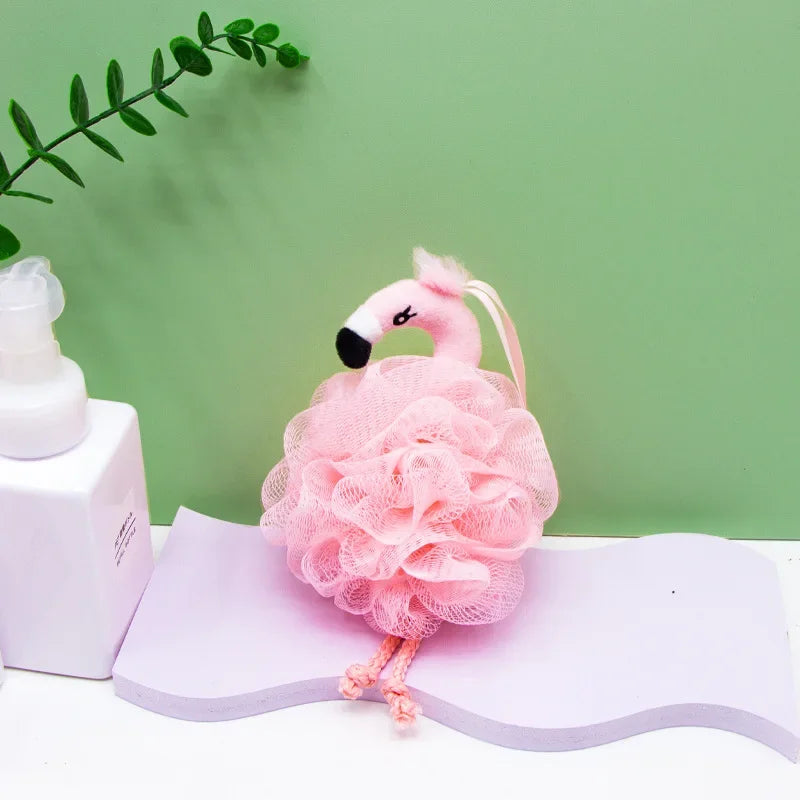 Cute Bath Flower Ball – Flamingo Rubbing Bath Brush for Children