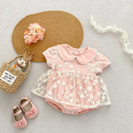 Summer new baby clothes for 0-3 years old, exquisite baby girl sweet one-piece skirt, doll collar jumpsuit