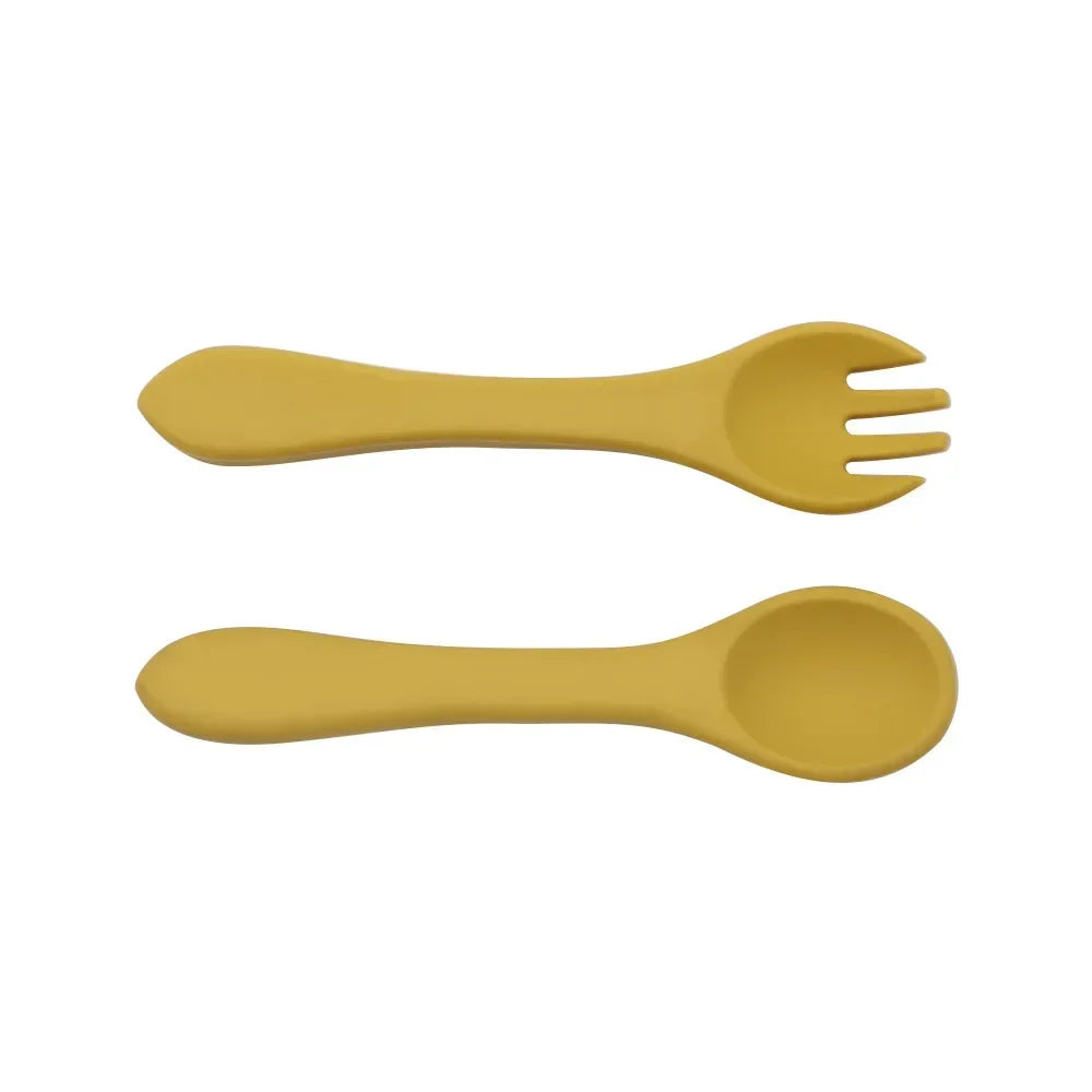 Ensemble repas pour tout-petit – Bol, cuillère et fourchette en silicone antidérapant