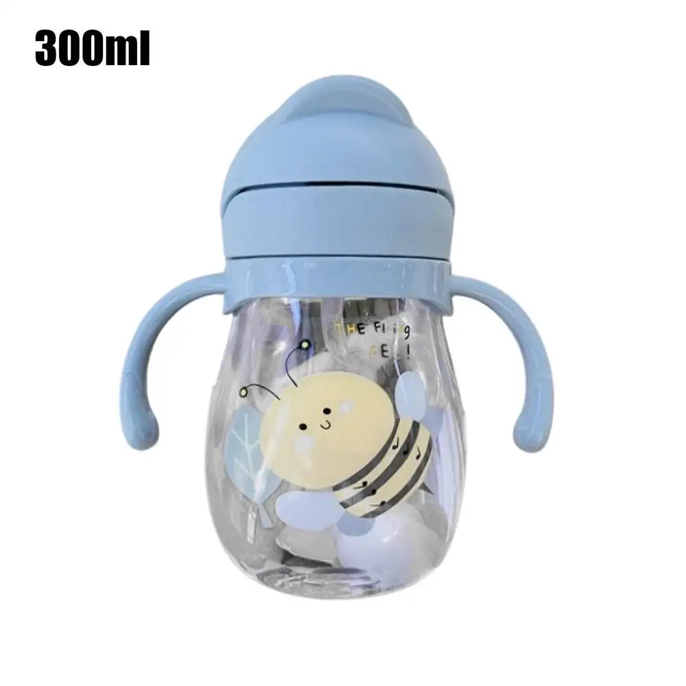 Baby Sippy Cup Cute 300ml Weighted Baby Drinking Cup with Straw Leak-Proof Water Bottle Spill-Proof Drinkware with Handles for