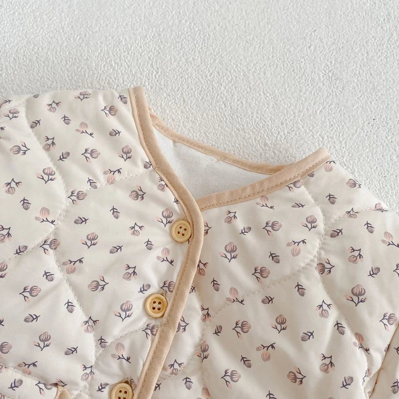 Autumn new style 0-3 years old baby clothes cute baby girl thick cotton clothes long sleeves all-match floral cardigan coat