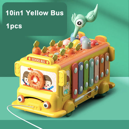 Multi-functional Cartoon Bus Montessori Toys Car Maze Puzzle Hammer Games New Kids Toys Storage Box Early Educational Baby Gift