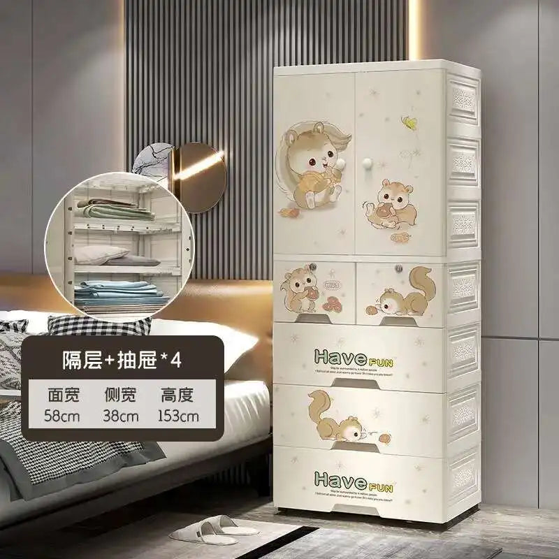 Plastic Baby Storage Cabinet Simple Cartoon Children's Wardrobe For Girls Bedroom Home Infant Storage Home Furniture