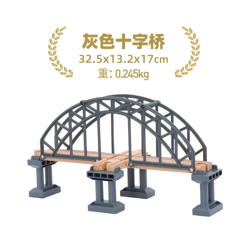 Wooden Train Track Racing Railway Street Sign Toys Bridge Tunnel Track Accessories Wood Tracks Creative Toys For Children Gift