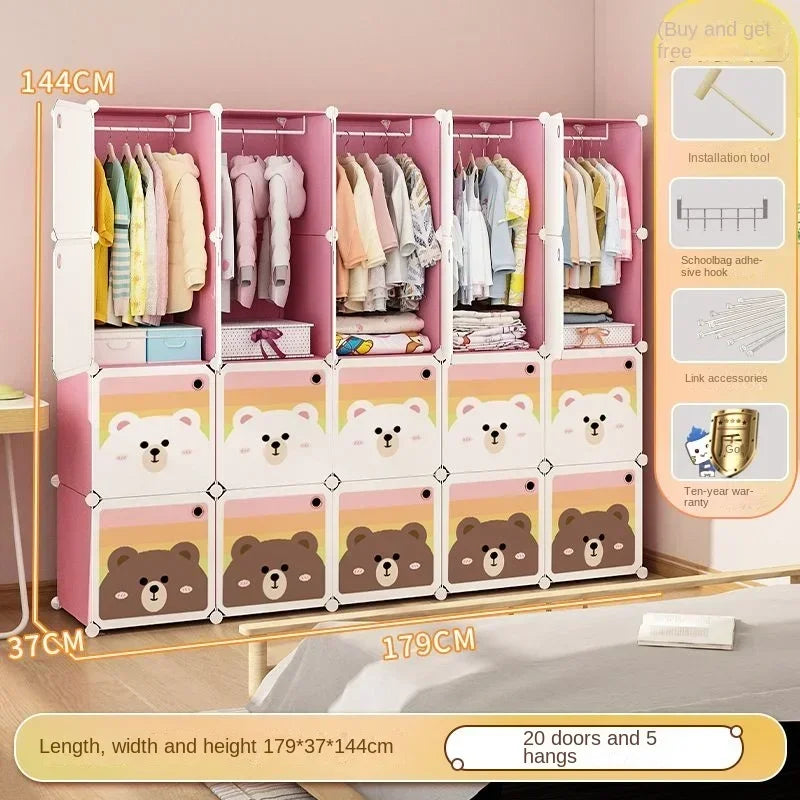 Children Dress Clothes Folding Cabinets Simplicity Cube Splice Storage Locker Foldable Fully Enclosed Wardrobe Bedroom Furniture