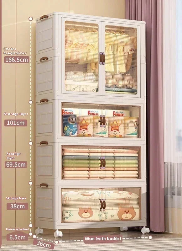 Baby’s Bedroom Closets Wardrobe Clothes Folding Bins Transparent Visual Cabinets Stable Load-bearing Clothes Organizer Rack