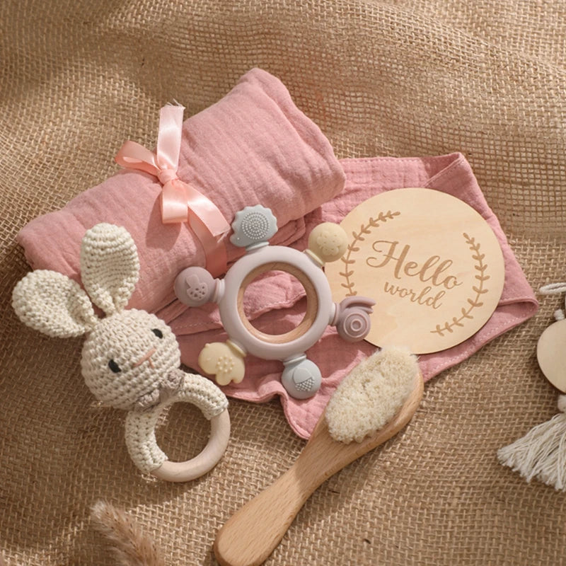 Baby Bath & Teether Gift Set – Silicone Toys, Rattle & Milestone Cards